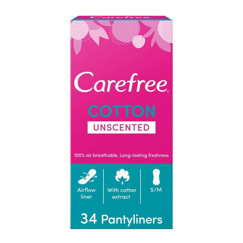 Carefree - Panty Liners, Cotton, Unscented, Pack of 34 