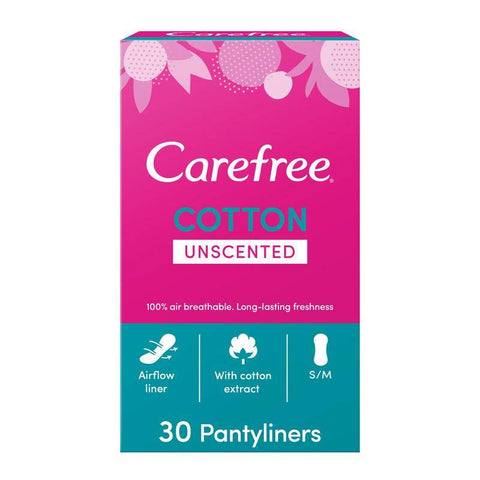 Carefree - Panty Liners, Cotton, Unscented, Pack of 30