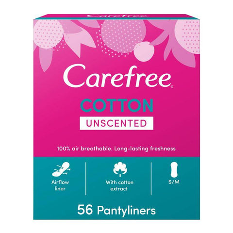 Carefree - Panty Liners, Cotton, Unscented, Pack of 56