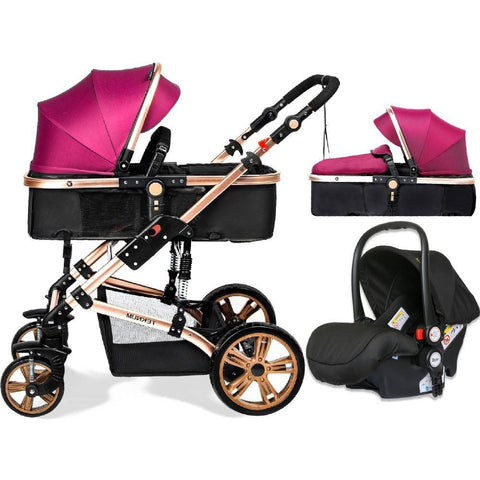 Teknum - 3 in 1 Pram stroller - Wine + Infant Car Seat
