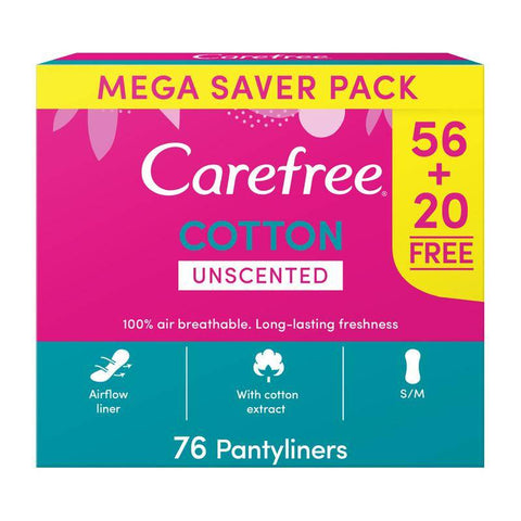 Carefree - Panty Liners, Cotton, Unscented, Pack of 76