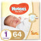 Huggies - New Born Diapers, Size 1,Value Pack, Upto 5 Kg,  64 Diapers