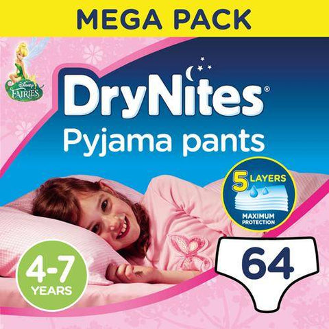 Huggies - Drynites Pyjama Pants, Age 4-7 Y,  Girl, 17-30 Kg, 64 Bed Wetting Pants