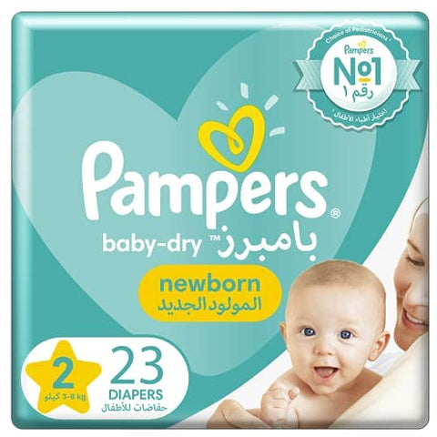 Pampers New Baby-Dry Diapers, Size 2, Mini, 3-8kg, Carry Pack, 23 ct