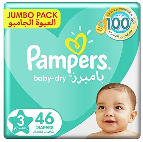 Pampers Baby-Dry Diapers, Size 3, Midi, 6-10kg, Jumbo Pack, 46 ct