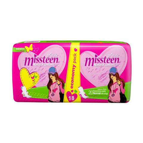 Private Natural Cotton Feel, Extra Thin Miss Teen,Sanitary Pads, 20 pads-Private