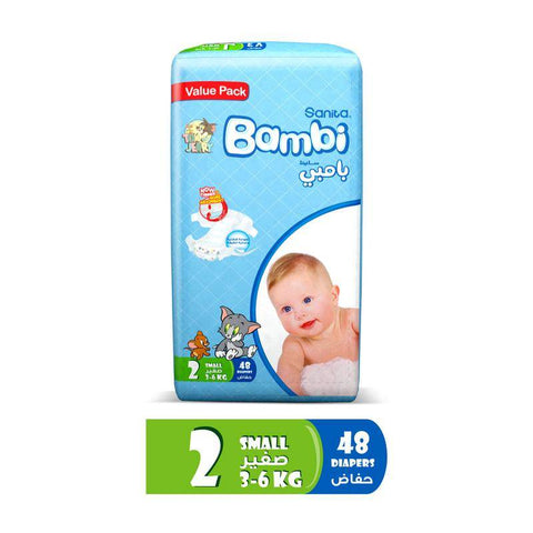 Sanita Bambi -  Baby Diapers Value Pack Size 2, Small, 3-6 KG, 48 Count