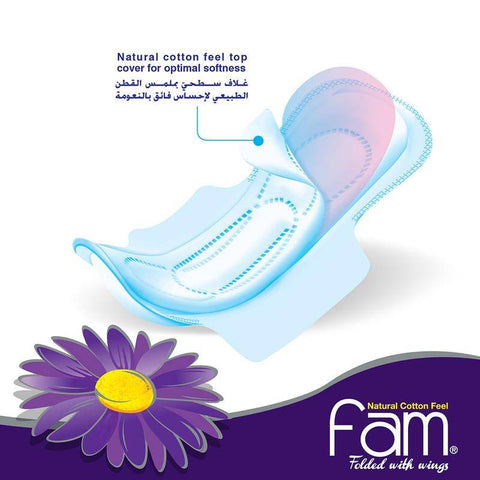 Fam - Natural Cotton Feel, Maxi Thick, Folded with wings, Super Sanitary Pads,30 pads-Fam