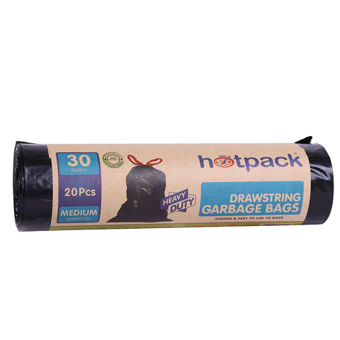 Hotpack - Drawstring Garbage Bag Roll Heavy Duty 60X90 Cm -20 Pcs-30Gallon