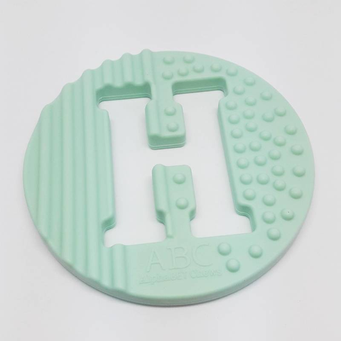 One.Chew.Three - Alphabet Chews Silicone Letter Teething Disc - H - Mint