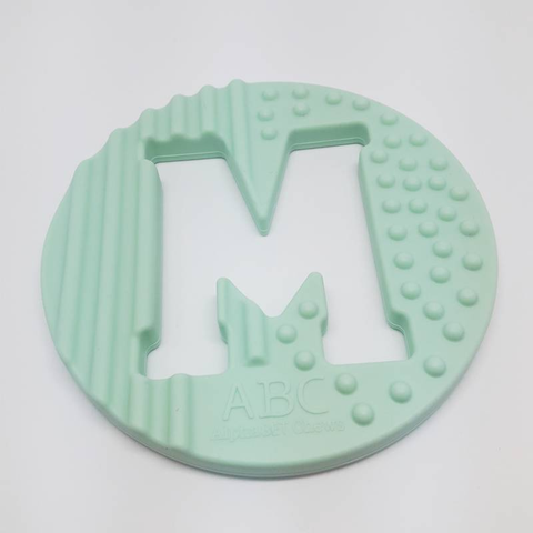 One.Chew.Three - Alphabet Chews Silicone Letter Teething Disc - M - Mint