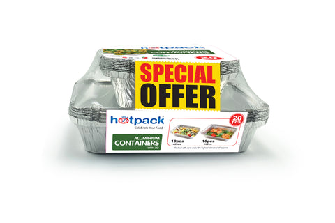 Hotpack - 20 Pieaces Set Of Aluminum Container Combo Pack 2 Sizes 890Ml+420Ml 10Pcs Each Size