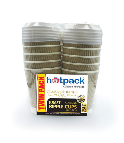 Hotpack - 20 Pieces Pack Kraft Paper Cup 8Oz  Twinpack , 10Pcsx2Pack