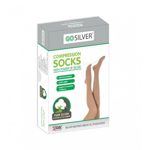 Go Silver - Panty Hose Compression Socks,Class 3 (34-46 Mmhg) Open Toe - Flesh - Size 7