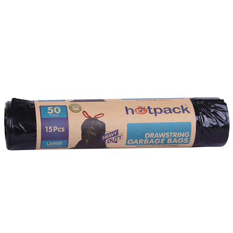 Hotpack - Drawstring Garbage Bag Roll Heavy Duty 75X103 Cm -15 Pcs-50Gallon
