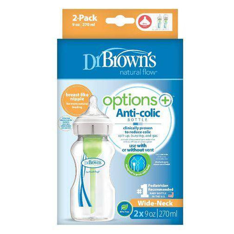 Dr. Browns - 9 oz/270 ml PP Wide-Neck Options+ Bottle, BLUE, 2-Pack